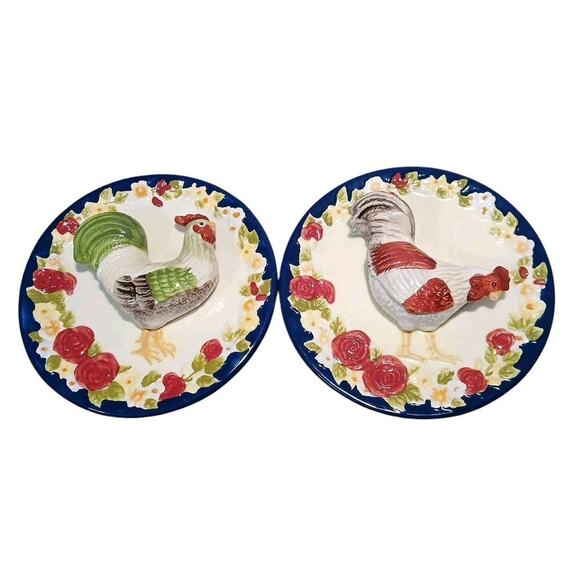 MWW Market 3D Roosters/Chickens & Roses 4.5" Mini Plates Wall Hanging Decor - Picture 1 of 5